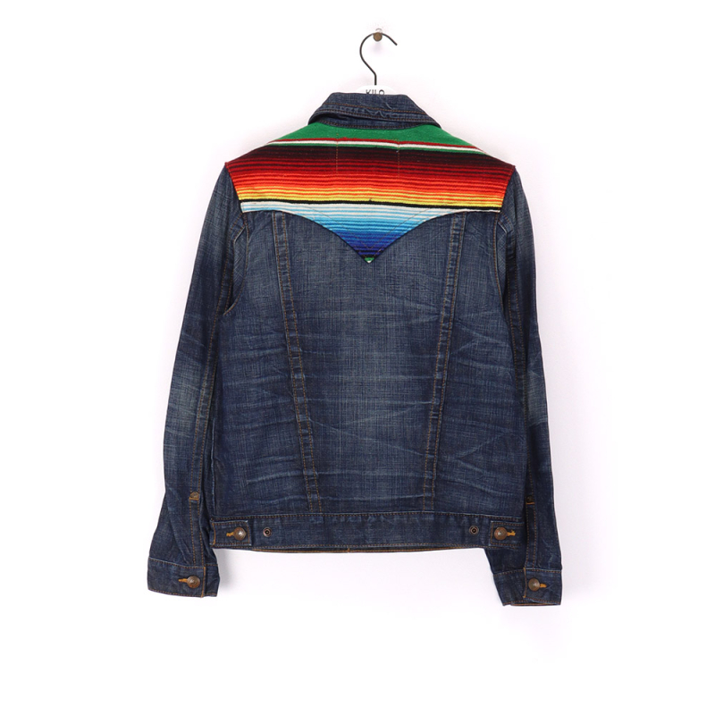 VTG 90s LADIES ITALIAN DIESEL MEXICAN SERAPE BLANKET LINED DENIM JACKET sz12 34”